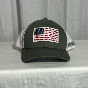 Columbia Grey and White Cap with Fish Flag